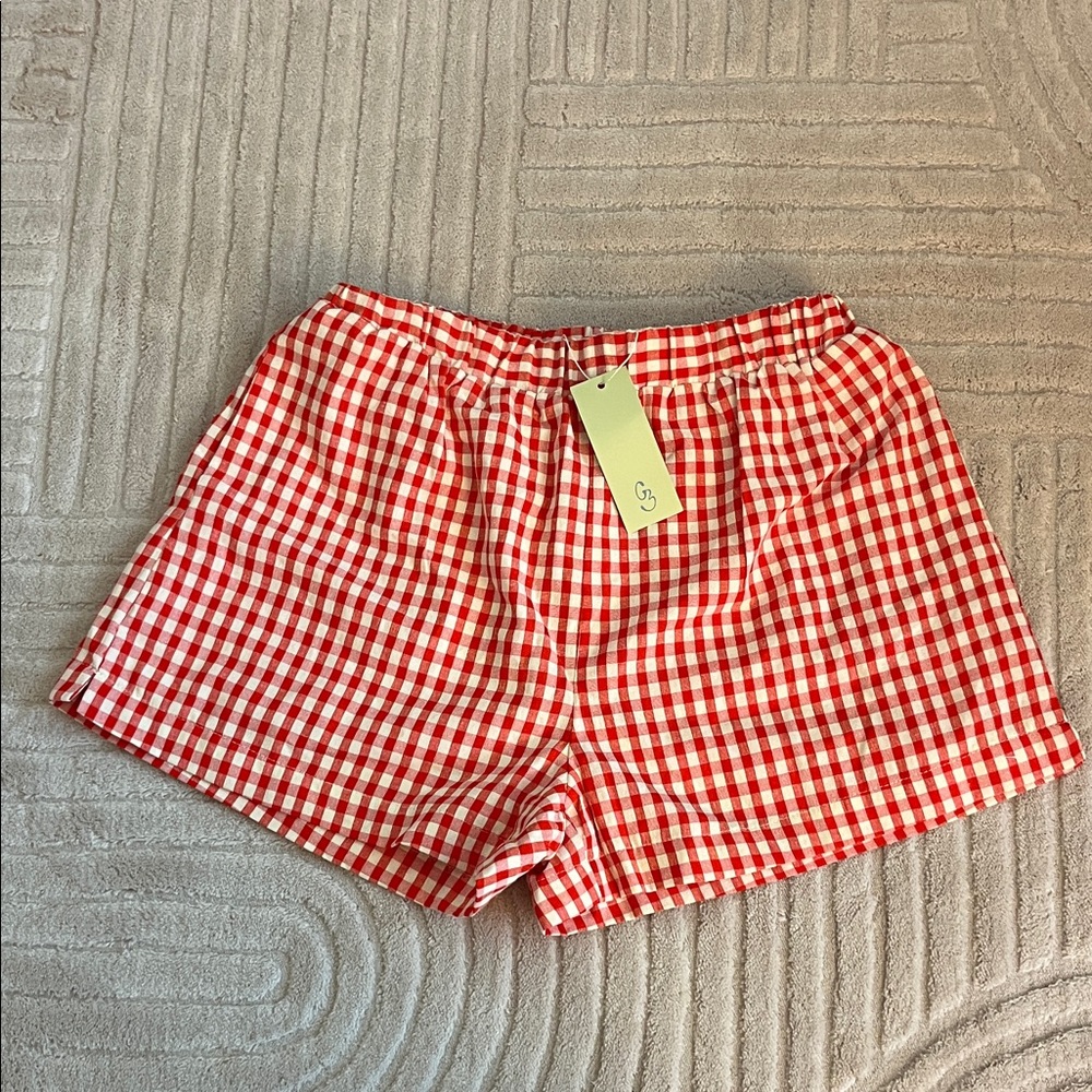 Classic Red Checkered High Waist Women's Shorts